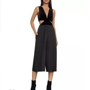 BCBGMaxAzria Olya Black Velvet Cutout Jumpuit womens XXS
